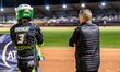 Jason Doyle of Ipswich Witches (left) watches the track preparation with Ipswich Promoter...