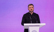 President of Ukraine Volodymyr Zelenskyy delivers a speech during the Fifth Summit of Firs...