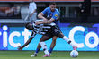 Mees de Wit of AZ battles for the ball with Bryan Limbombe of Heracles Almelo during the m...