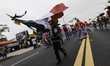 Paraders perform traditional Mexican dances during the East L.A. Mexican Independence Day...