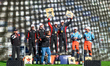 Driver Elfyn Evans and co-driver Scott Martin, driver Sebastien Ogier and co-driver Vincen...