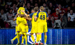Union Saint-Gilloise defender Kevin Mac Allister scores the 0-3 and celebrates the goal du...
