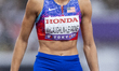  Gold medalist Sydney McLaughlin-Levrone of Team United States reacts after the finish lin...