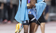 Busang Collen Kebinatshipi of Botswana celebrates his victory and winning the gold medal a...