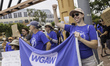 WGA members, SAG members, and other demonstrators gather at the Disney lot to protest ABC'...