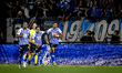 FC Eindhoven defender Farouq Limouri scores the 3-3 and celebrates the goal during the mat...
