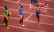 Noah Lyles of the USA celebrates after winning gold in the Men's 200m final during the Wor...