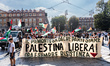 Demonstrators march during a rally in support of Palestine in Turin, Italy, on September 2...