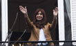 Former Argentinian President Cristina Fernandez de Kirchner greets her supporters from the...