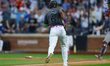 New York Mets' Starling Marte (6) scores during the eighth inning of a baseball game again...
