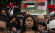 People participate in a rally near the Israeli Embassy in Mexico City, Mexico, on Septembe...