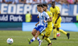 David Larrubia of Malaga CF passes the ball during the La Liga Hypermotion match between M...