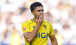 In Malaga, Spain, on September 21, 2025, Sergio Ortuno of Cadiz CF celebrates a goal durin...