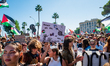 Students, citizens, and trade unions protest in a march in support of Palestine in Bari, I...