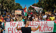 Students, citizens, and trade unions protest in a march in support of Palestine in Bari, I...
