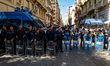 Police deploy during a protest march in support of Palestine in Bari, Italy, on September...
