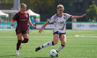 Addison Weichers #16 of Halifax Tides FC is pressured by Kaylee Hunter #11 of AFC Toronto...