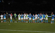 Players of SSC Napoli celebrate at the end of the Serie A match between SSC Napoli and Pis...