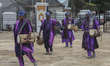 Traditional drummers perform at the palace during a media briefing to kick off the Olojo C...
