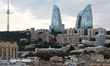 A view of the Baku TV Tower, the Flame Towers and the Old City in Baku, Azerbaijan on Sept...