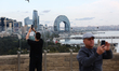 A view of the city as people are seen the Maiden Tower in Baku, Azerbaijan on September 22...