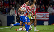 Julian Alvarez of Atletico de Madrid celebrates his goal with his teammate Giacomo Raspado...