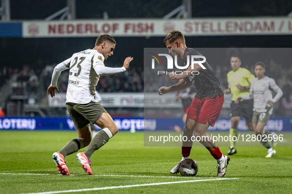 PSV Eindhoven midfielder Joey Veerman and Excelsior player Noah Naujoks play during the match between Excelsior Rotterdam and PSV Eindhoven... by EYE4images/NurPhoto