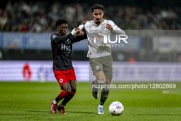 Excelsior player Derensilli Sanches Fernandes and PSV Eindhoven defender Anass Salah-Eddine play during the match between Excelsior Rotterda...