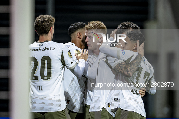 Players of PSV celebrate the goal of PSV Eindhoven midfielder Ismael Saibari during the match between Excelsior Rotterdam and PSV Eindhoven... by EYE4images/NurPhoto