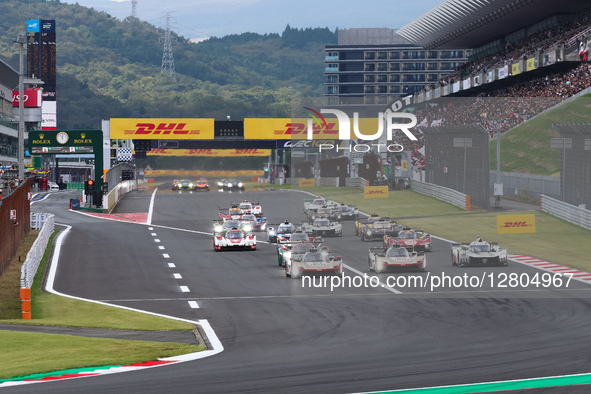 The Hypercar field charges into Turn 1 at the start of the 6 Hours of Fuji, round seven of the 2025 FIA World Endurance Championship at Fuji... by Wan Mikhail Roslan/NurPhoto