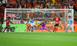 New York City FC goalkeeper Tomas Romero #30 stops New York Red Bulls midfielder Emil Fors...