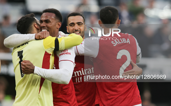 Players from Arsenal celebrate during the Premier League match between Newcastle United and Arsenal at St. James's Park in Newcastle, on Sep... by MI News/NurPhoto