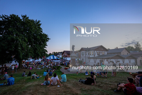 People attend Oktoberfest celebrations in New Glarus, Wisconsin, USA, on September 27, 2025, in the village known as ''America's Little Swit...