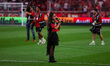 Mia Soleil Sanchez performs the national anthem before the Major League Soccer match betwe...