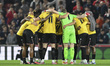 Stoke City's players huddle before kickoff during the Sky Bet Championship match between M...
