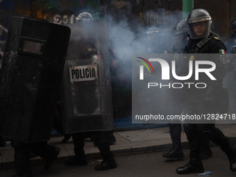 Riot police attend a protest commemorating the 57th anniversary of the 1968 Student Massacre at the Plaza de las Tres Culturas in Tlatelolco... by Eyepix/NurPhoto
