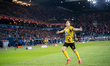 Stefan Feiertag celebrates scoring a goal during the game between Wisla Krakow and Wieczys...