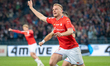 Wiktor Biedrzycki celebrates scoring a goal during the game between Wisla Krakow and Wiecz...