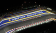 An aerial view shows the final corner at Marina Bay Street Circuit under the lights during...