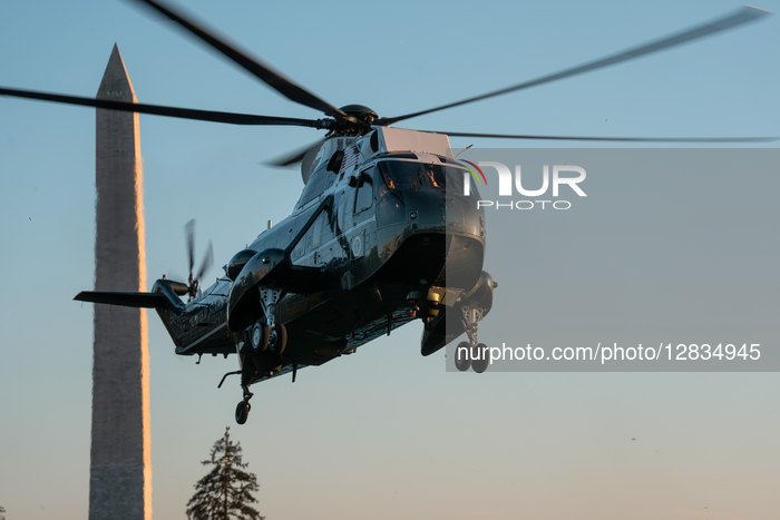 President Donald Trump Returns To The White House On October 5, 2025 After Attending A Naval Review In Norfolk, Virginia