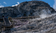 Visitors explore Mammoth Hot Springs at Yellowstone National Park in Yellowstone National...