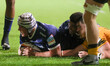 Sale tries Ernest van Rhyn during the Gallagher Premiership Rugby match between Sale Shark...