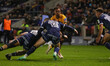 Ellioott Obatoyinbo makes his way to a try for Newcastle during the Gallagher Premiership...