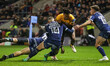 Elliott Obatoyinbo powers over for a try during the Gallagher Prem Rugby match between Sal...