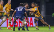 Elliott Obatoyinbo is tackled by Sale defenders during the Gallagher Prem Rugby match betw...
