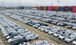 Volvo Cars await export from Nanjing Port in Nanjing City, Jiangsu Province, China, on Oct...
