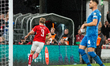 Rasmus Hoejlund of Denmark celebrates after scoring the 1-0 goal during the FIFA World Cup...