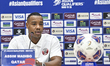 Qatar player Assim Madibo attends a press conference ahead of the FIFA World Cup 2026 AFC...