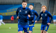 Vitalii Mykolenko warms up before the FIFA World Cup 2026 Qualifier match between Ukraine...