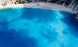 Top-down aerial image of Myrtos Beach on the island of Kefalonia, Greece, on September 6,...